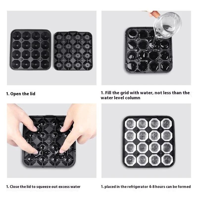 16 Cavity Diamond Shape Ice Cube Tray Silicone Ice Maker Mold Kitchen Gadget (BPA Free, FDA / LFGB Certified) - Pink