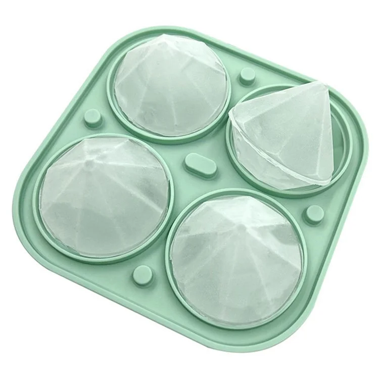 Stackable Ice Cube Tray 4 Cavity Diamond Shape Silicone Ice Maker Mold (BPA Free, FDA / LFGB Certified) - Green