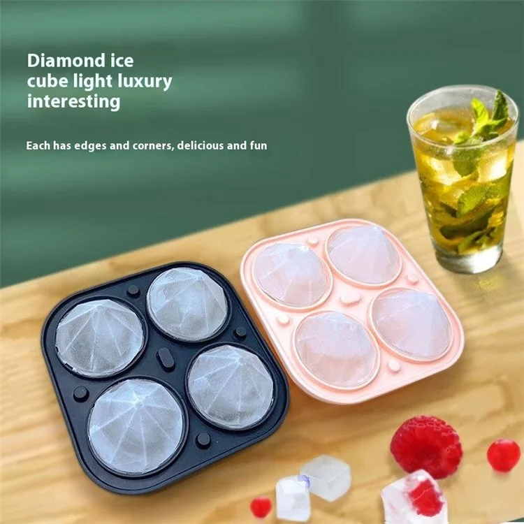 Stackable Ice Cube Tray 4 Cavity Diamond Shape Silicone Ice Maker Mold (BPA Free, FDA / LFGB Certified) - Green
