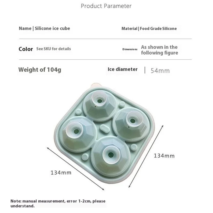 Stackable Ice Cube Tray 4 Cavity Diamond Shape Silicone Ice Maker Mold (BPA Free, FDA / LFGB Certified) - Green