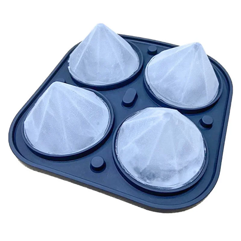 Stackable Ice Cube Tray 4 Cavity Diamond Shape Silicone Ice Maker Mold (BPA Free, FDA / LFGB Certified) - Black