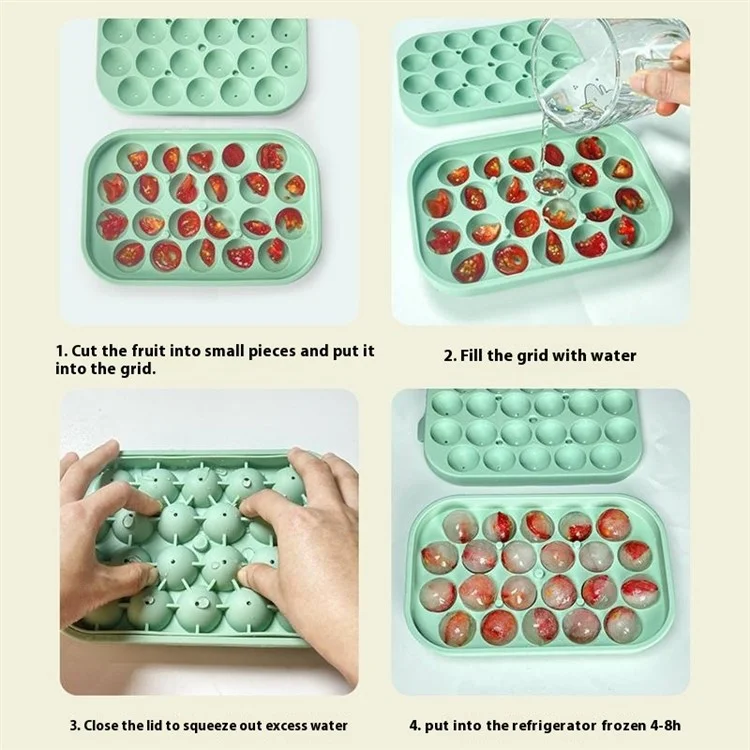 22 Cavity Ice Ball Mold Food Grade Silicone Reusable Ice Cube Tray Kitchen Gadget (BPA Free, FDA / LFGB Certified) - Green