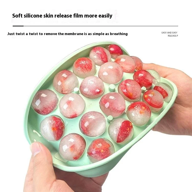 22 Cavity Ice Ball Mold Food Grade Silicone Reusable Ice Cube Tray Kitchen Gadget (BPA Free, FDA / LFGB Certified) - Green