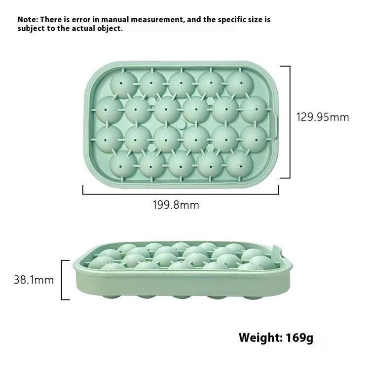 22 Cavity Ice Ball Mold Food Grade Silicone Reusable Ice Cube Tray Kitchen Gadget (BPA Free, FDA / LFGB Certified) - Green
