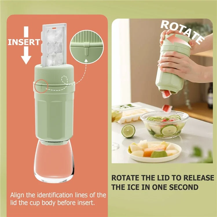 Cubetti di ghiaccio a rotazione 081 Twist Maker Cup per bevande e whisky, senza coperchio antipolvere (senza BPA, no FDA) - Verde