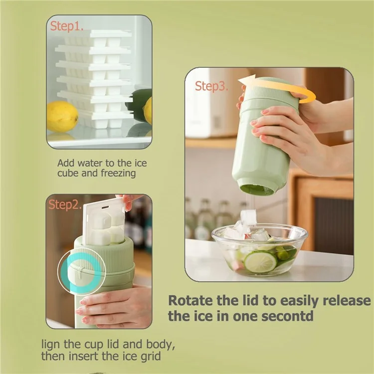 081 Twist Ice Maker Cup Rotating Ice Cube Mold for Drinks and Whiskey, with Dust Cover (BPA Free, No FDA) - White