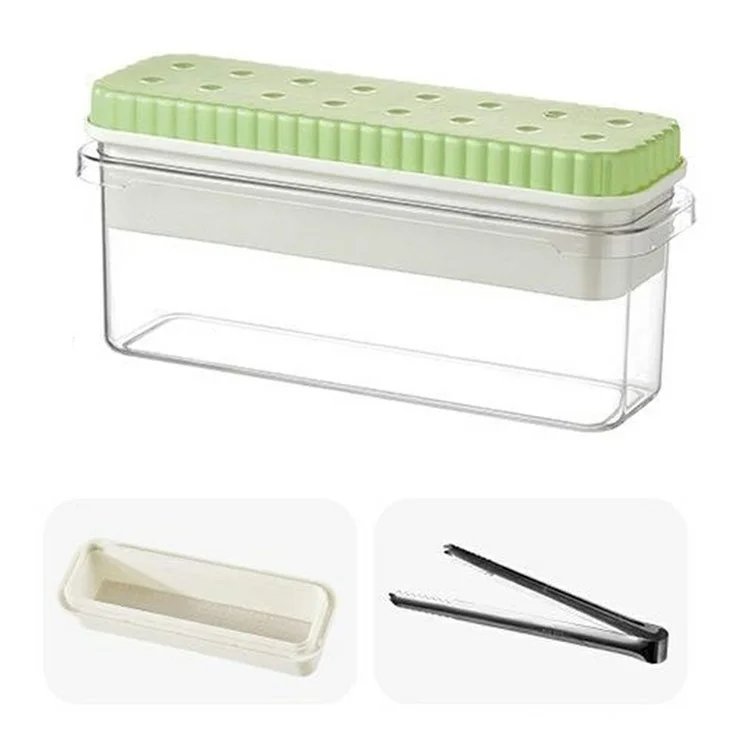 082 Single Layer Ice Cube Tray with Press Release Ice Mold Storage Container with Ice Tongs (BPA Free, No FDA) - Green+1 Grid Tray