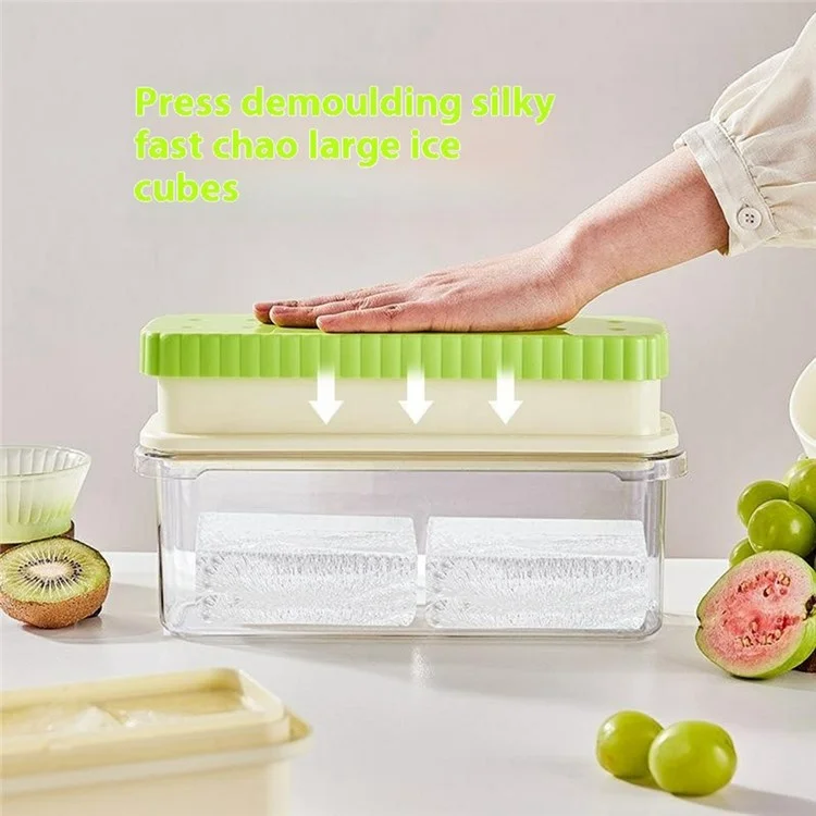 082 Single Layer Ice Cube Tray with Press Release Ice Mold Storage Container with Ice Tongs (BPA Free, No FDA) - Yellow+4 Grids Tray