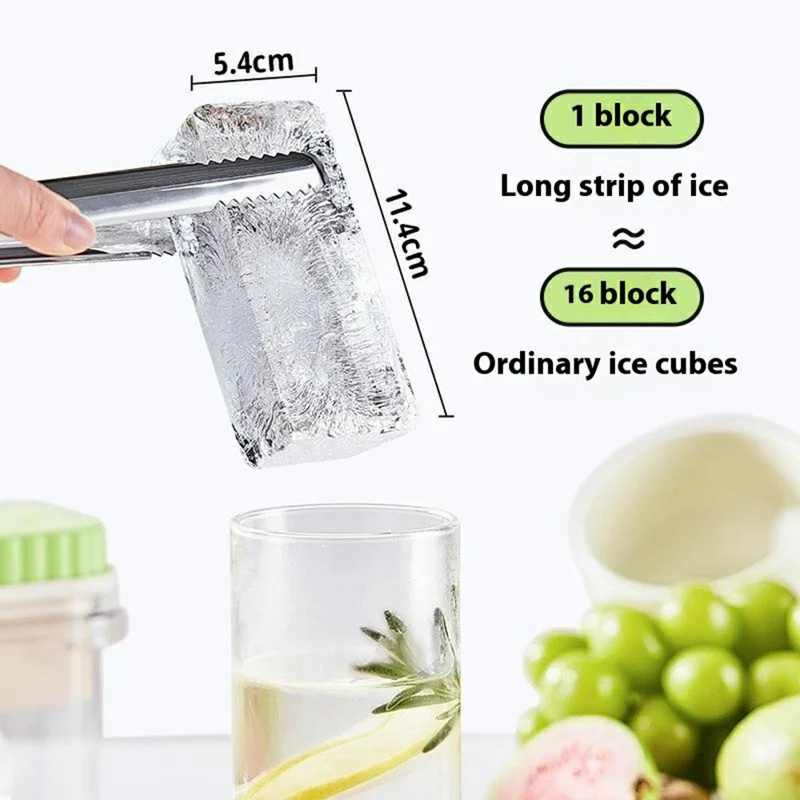 082 Double Layer Ice Cube Tray with Press Release Ice Mold Storage Container with Ice Tongs (BPA Free, No FDA) - Green+4 Grids Tray