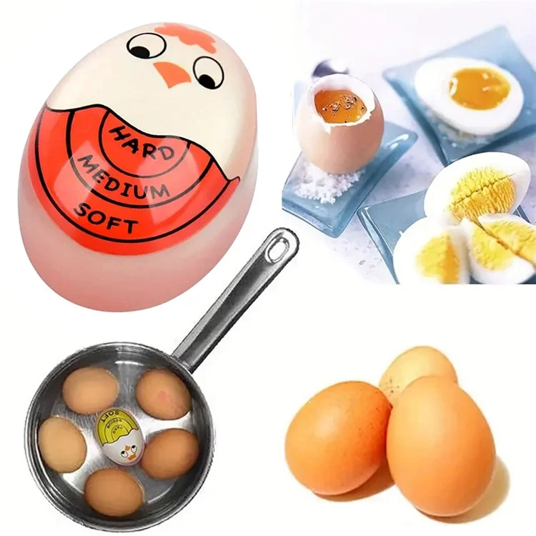 Temporizador de Ovos Fofo que Muda de Cor para Ovos Cozidos (Mole, Médio, Duro) - Utensílio de Cozinha - Vermelho