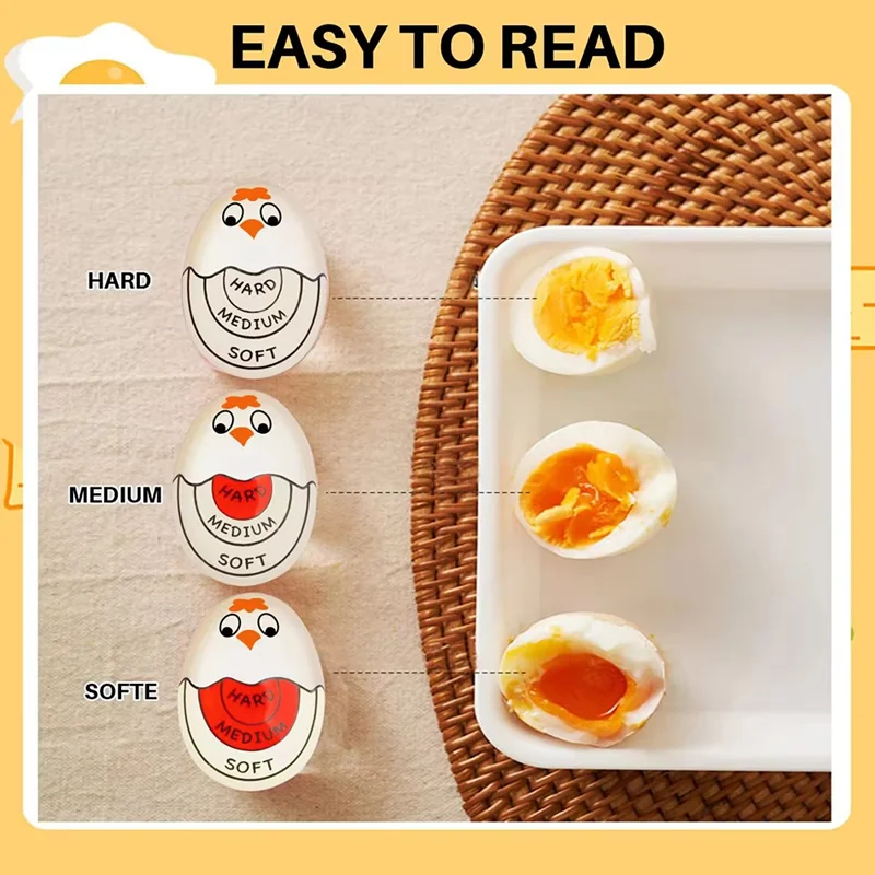 Cute Color Changing Egg Timer for Soft Medium Hard Boiled Eggs Kitchen Cooking Gadget - Yellow