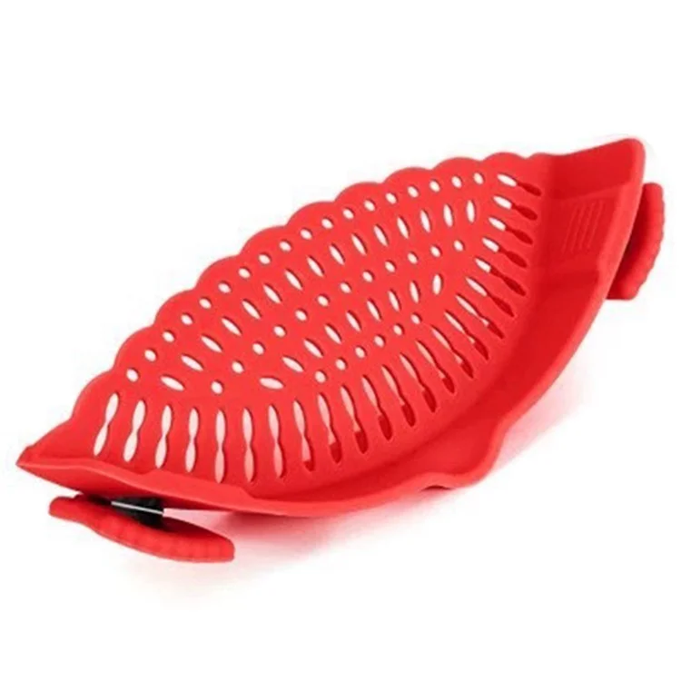 Passoire à clip en silicone pour cuisine, égouttoir pour pâtes et légumes (Sans BPA, Non FDA) - Rouge