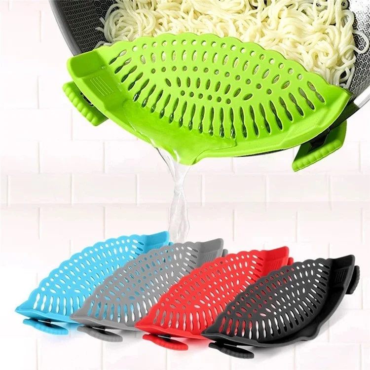 Passoire à clip en silicone pour cuisine, égouttoir pour pâtes et légumes (Sans BPA, Non FDA) - Rouge