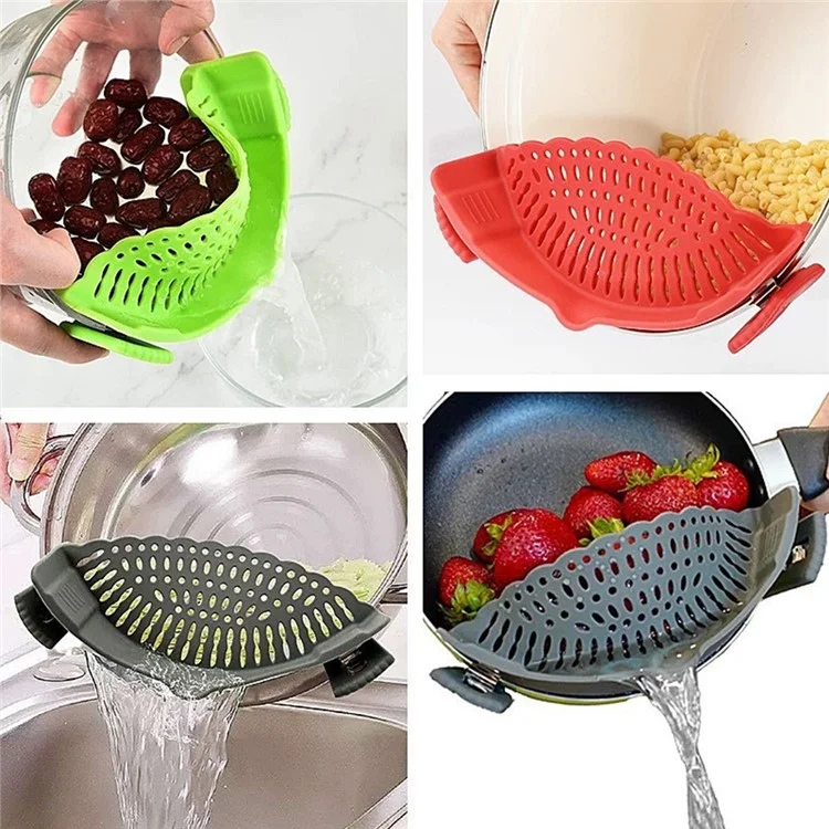 Passoire à clip en silicone pour cuisine, égouttoir pour pâtes et légumes (Sans BPA, Non FDA) - Rouge