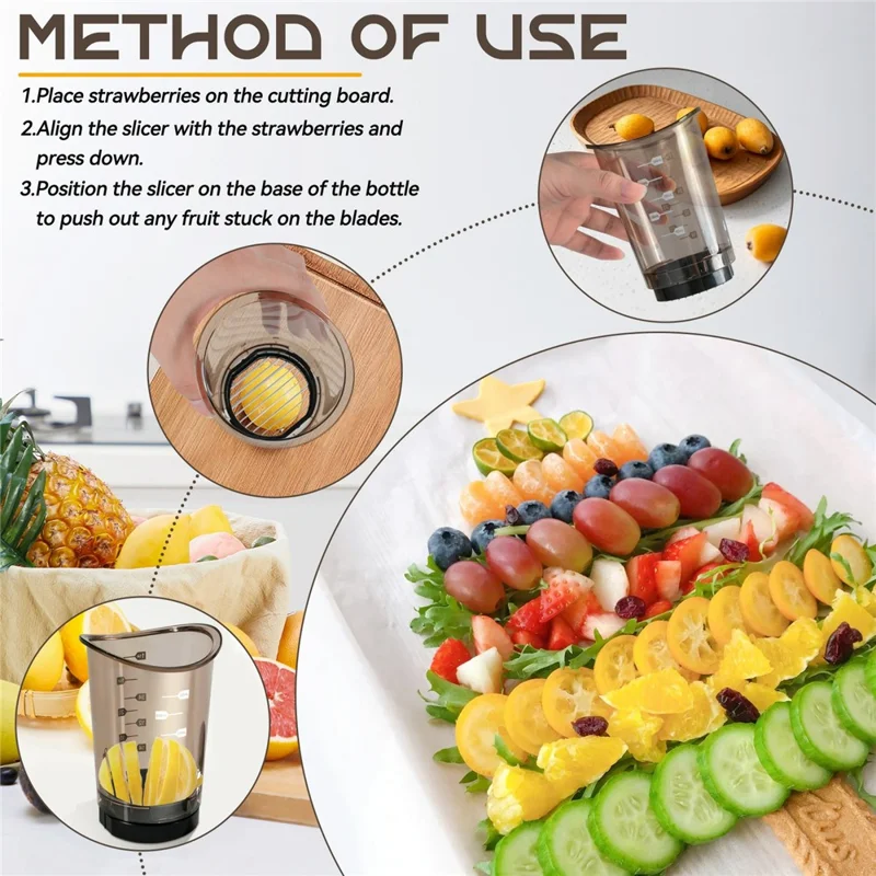 Picador de Verduras Manual 3 en 1 con Recipiente y Divisor de Acero Inoxidable para Champiñones y Fresas (Sin BPA, No FDA)