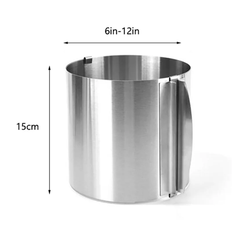 15cm Height, 6-12 Inch Baking Ring Adjustable Cake Ring Stainless Steel Mousse Ring Round Cake Mousse Mold (No FDA Certificate)