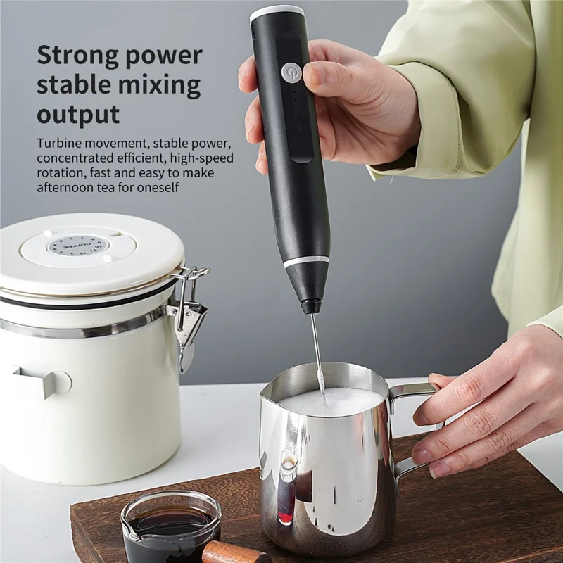 Kabelloser elektrischer Mini-Eierrührer Milchschäumer Kaffeegetränk-Mixer Handschaumgerät (BPA-frei, kein FDA) - Schwarz