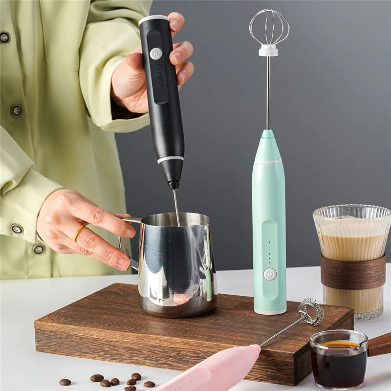 Kabelloser elektrischer Mini-Eierrührer Milchschäumer Kaffeegetränk-Mixer Handschaumgerät (BPA-frei, kein FDA) - Schwarz