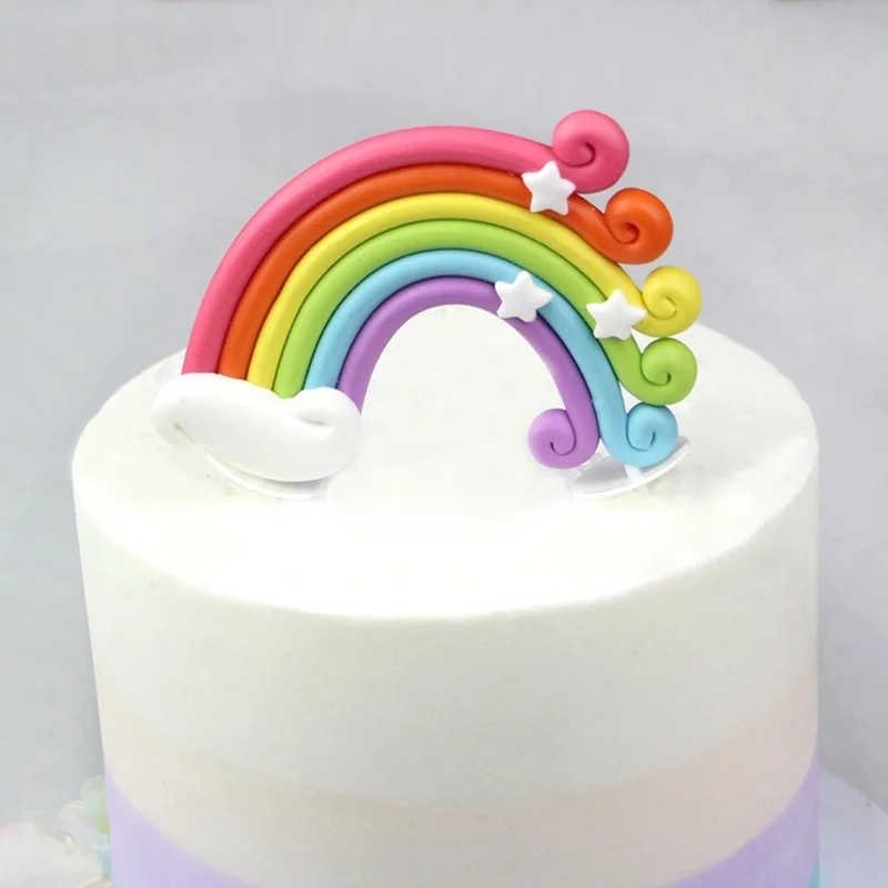 Decoração de Bolo 3D com Design de Arco-Íris e Estrela - Topper de Fondant para Cupcake de Aniversário (Livre de BPA, Sem FDA)