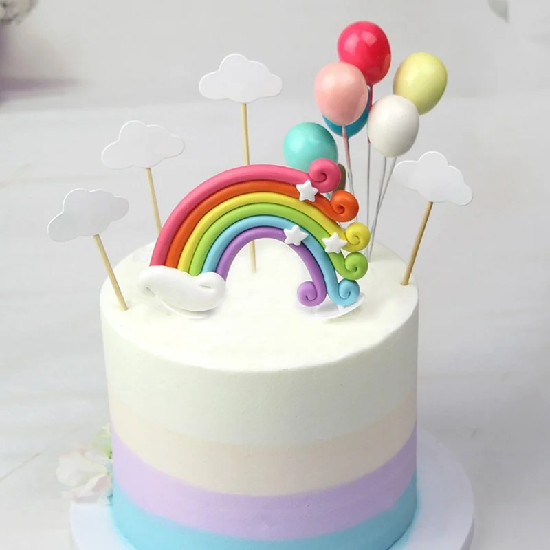 Decoração de Bolo 3D com Design de Arco-Íris e Estrela - Topper de Fondant para Cupcake de Aniversário (Livre de BPA, Sem FDA)