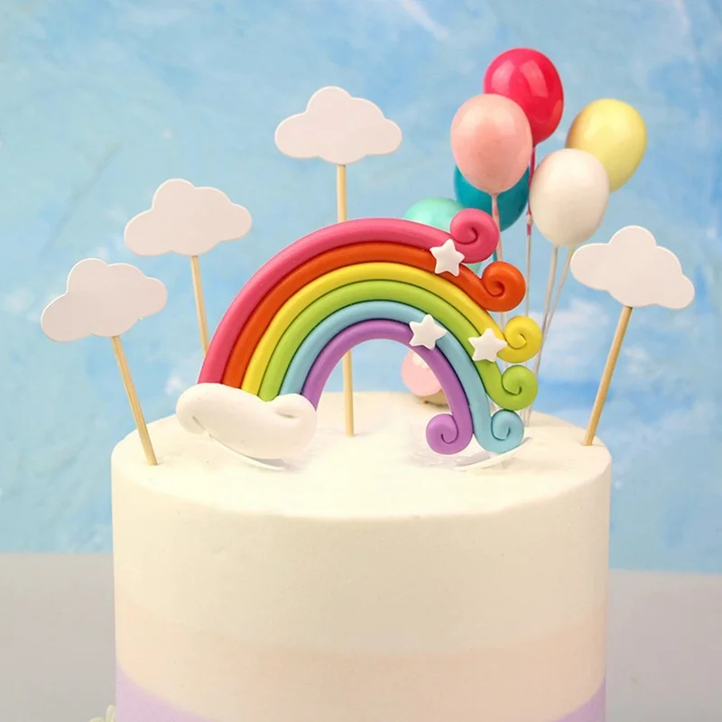 Decoração de Bolo 3D com Design de Arco-Íris e Estrela - Topper de Fondant para Cupcake de Aniversário (Livre de BPA, Sem FDA)