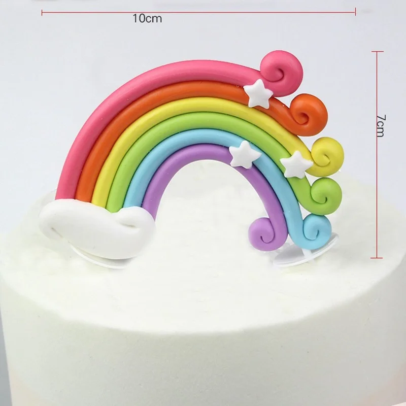 Decoração de Bolo 3D com Design de Arco-Íris e Estrela - Topper de Fondant para Cupcake de Aniversário (Livre de BPA, Sem FDA)