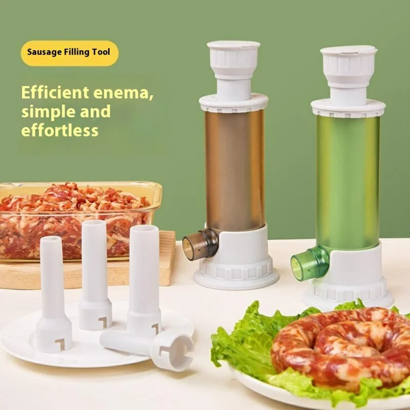 Manual Sausage Stuffer Homemade Sausage Filler Kitchen Sausage Making Tool with 4 Tubes (BPA Free, No FDA) - Transparent Grey