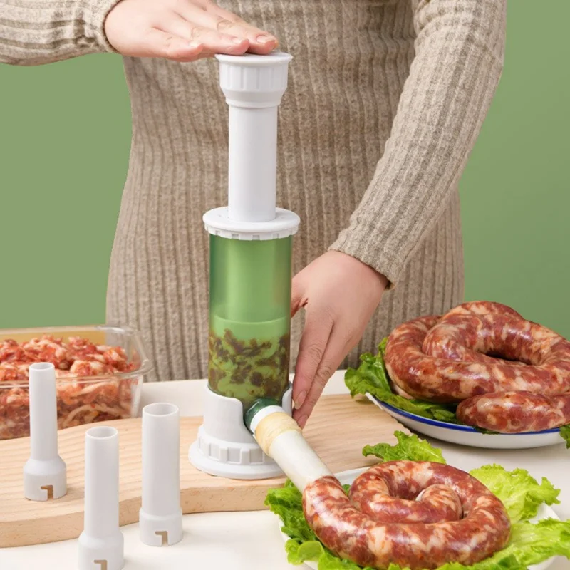 Manual Sausage Stuffer Homemade Sausage Filler Kitchen Sausage Making Tool with 4 Tubes (BPA Free, No FDA) - Transparent Grey