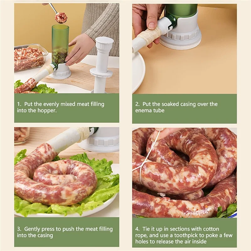 Manual Sausage Stuffer Homemade Sausage Filler Kitchen Sausage Making Tool with 4 Tubes (BPA Free, No FDA) - Transparent Grey