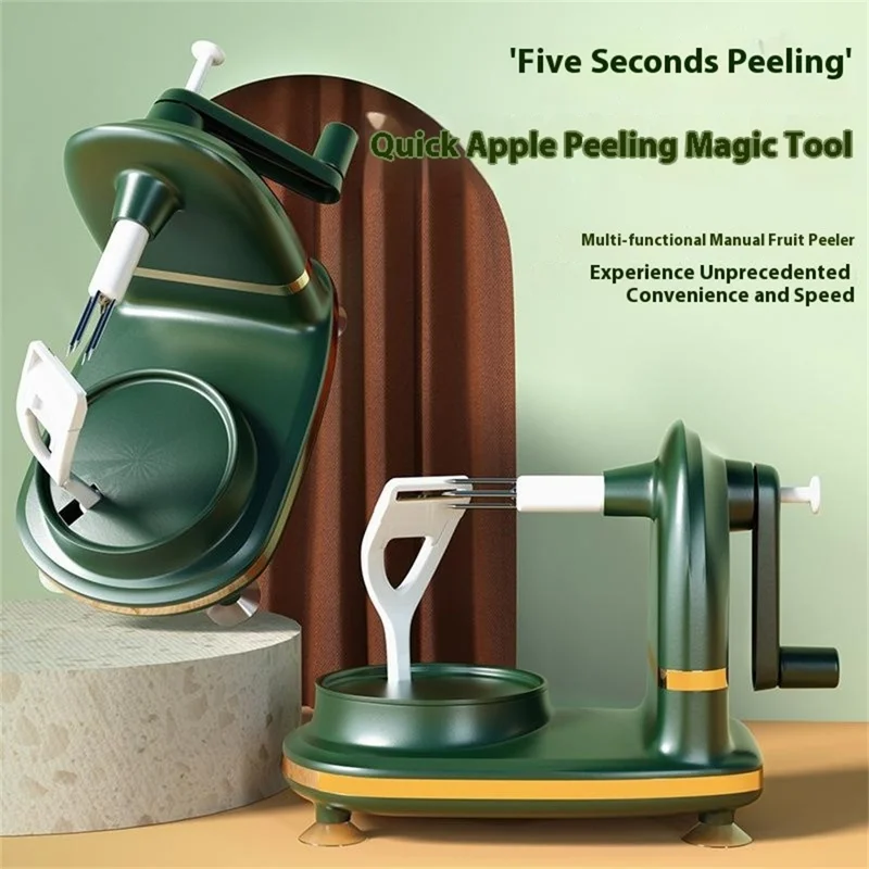 Pelapatate Multifunzionale 4 in 1 con Manovella, Affettatore e Lama di Ricambio - Kit Utensile da Cucina (Privo di BPA, Non FDA) - Verde Scuro