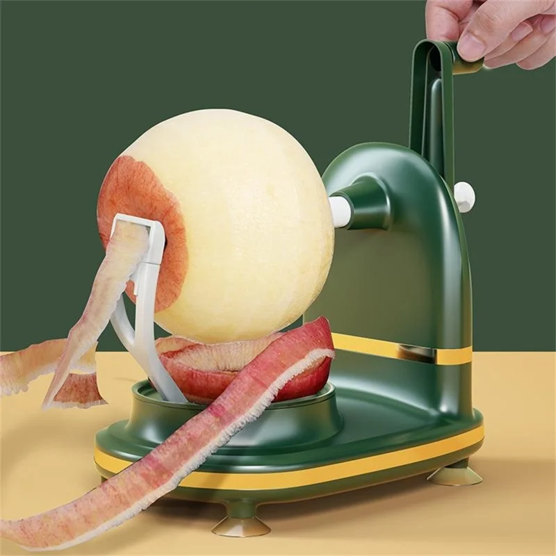 Pelapatate Multifunzionale 4 in 1 con Manovella, Affettatore e Lama di Ricambio - Kit Utensile da Cucina (Privo di BPA, Non FDA) - Verde Scuro