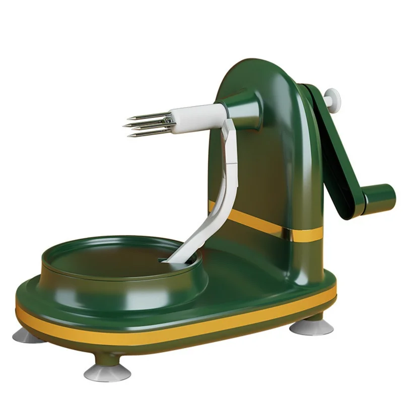 Pelapatate Multifunzionale 4 in 1 con Manovella, Affettatore e Lama di Ricambio - Kit Utensile da Cucina (Privo di BPA, Non FDA) - Verde Scuro