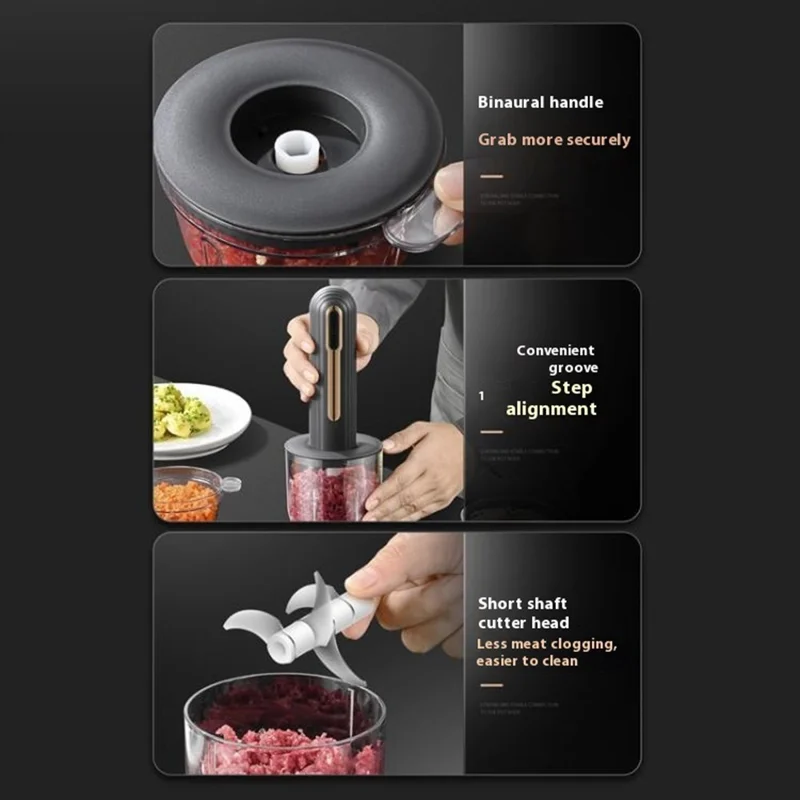 Baby Food Maker Mini Wireless Electric Meat Grinder Kitchen Multifunctional Blender (BPA Free, No FDA) - Black