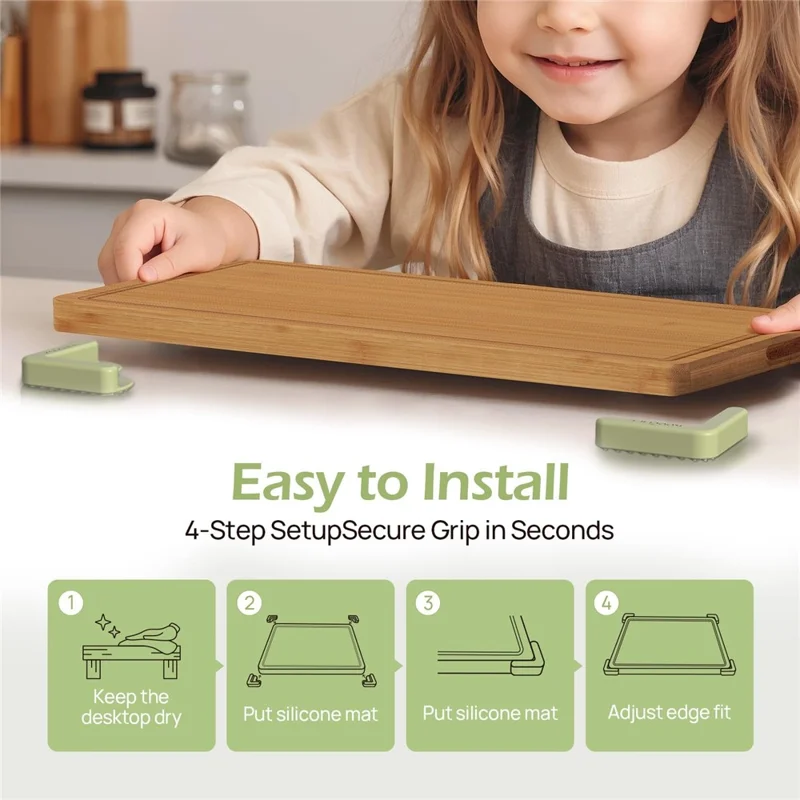 Tapis de découpe en silicone antidérapant - Stabilisateur de planche à découper de cuisine - Vert