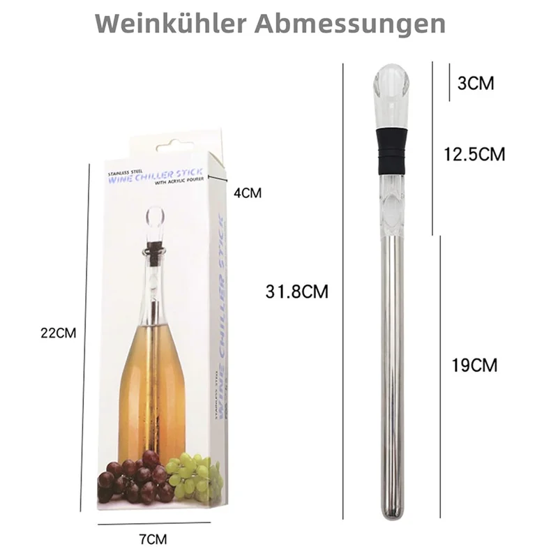3 in 1 Stainless Steel Rapid Iceless Wine Chilling Rod Wine Cooler Stick Aerator Pourer (BPA Free, No FDA)