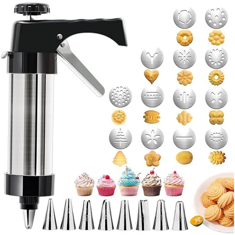 Prensa de Galletas de Acero Inoxidable con 8 Boquillas y 13 Discos, Juego de Herramientas de Repostería (Sin FDA, Libre de BPA)