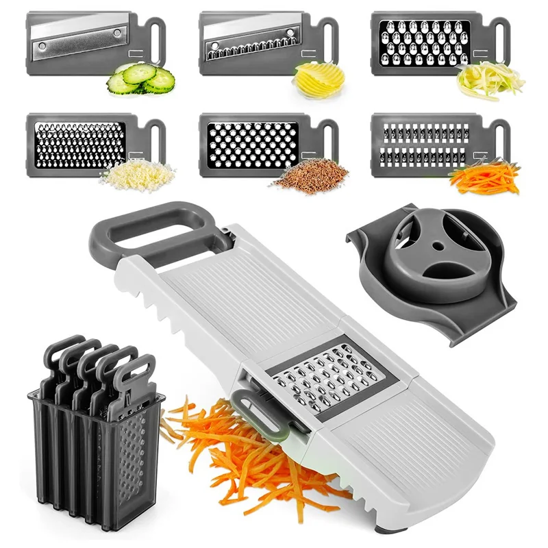 B837-B Fatiador Multiuso 6 em 1 com Lâminas de Aço Inoxidável - Ralador para Cortar Legumes e Frutas, Utensílio de Cozinha (Certificado FDA / LFGB)
