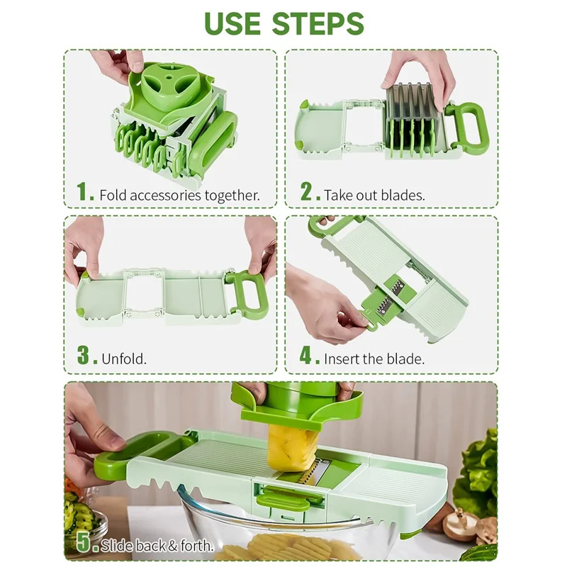 B837-B Fatiador Multiuso 6 em 1 com Lâminas de Aço Inoxidável - Ralador para Cortar Legumes e Frutas, Utensílio de Cozinha (Certificado FDA / LFGB)