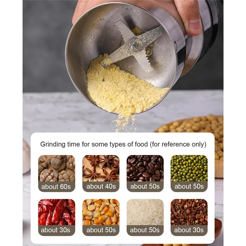 4 Blades 150KW Kitchen Electric Spice Mill 300ml Stainless Steel Coffee Grinder Herb Grinding Machine (FDA  /  LFGB  /  CE Certified) - EU Plug