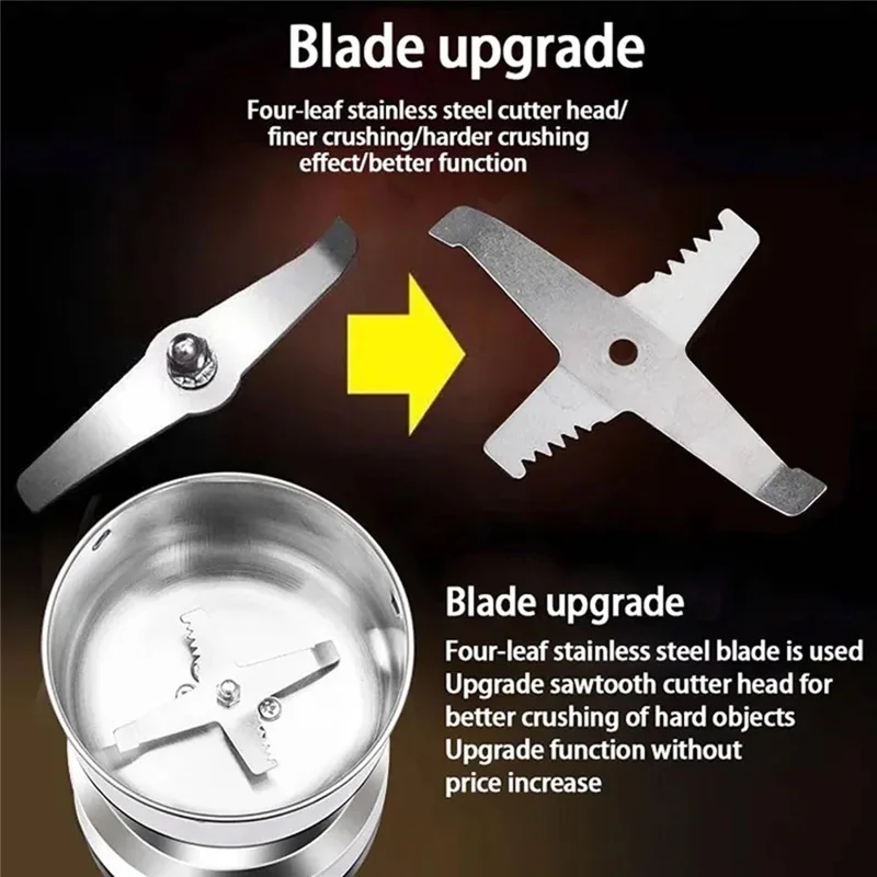 4 Blades 150KW Kitchen Electric Spice Mill 300ml Stainless Steel Coffee Grinder Herb Grinding Machine (FDA  /  LFGB  /  CE Certified) - UK Plug