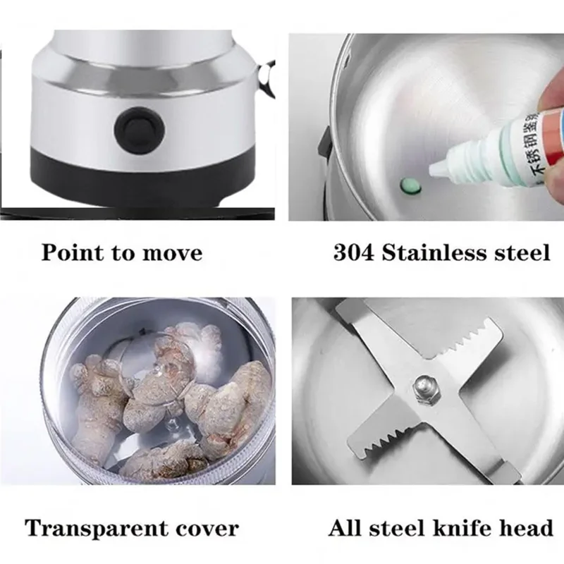 4 Blades 150KW Kitchen Electric Spice Mill 300ml Stainless Steel Coffee Grinder Herb Grinding Machine (FDA  /  LFGB  /  CE Certified) - UK Plug