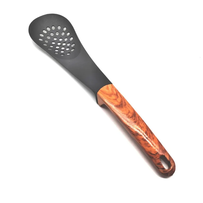 Ensemble d'ustensiles de cuisine en nylon résistant à la chaleur (7 pièces) avec louche, spatule, cuillère à pâtes et support de rangement (sans BPA, non FDA)