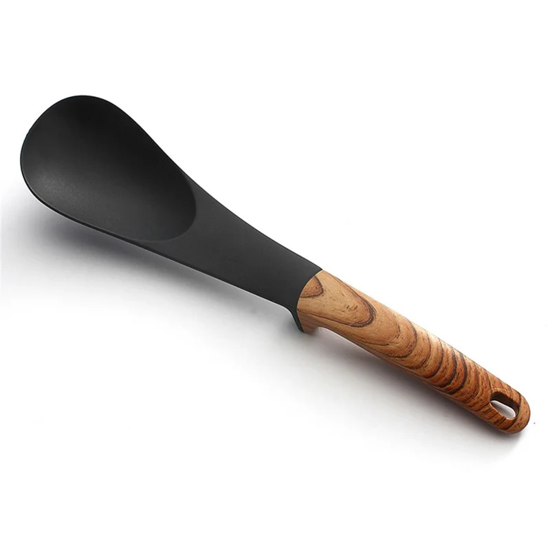 Ensemble d'ustensiles de cuisine en nylon résistant à la chaleur (7 pièces) avec louche, spatule, cuillère à pâtes et support de rangement (sans BPA, non FDA)
