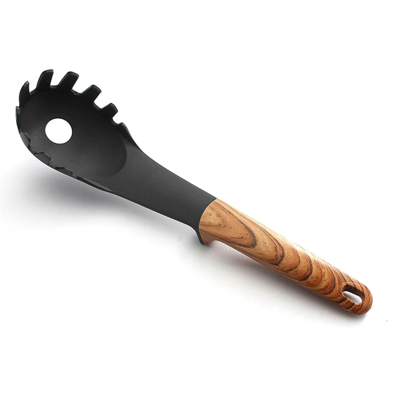 Ensemble d'ustensiles de cuisine en nylon résistant à la chaleur (7 pièces) avec louche, spatule, cuillère à pâtes et support de rangement (sans BPA, non FDA)