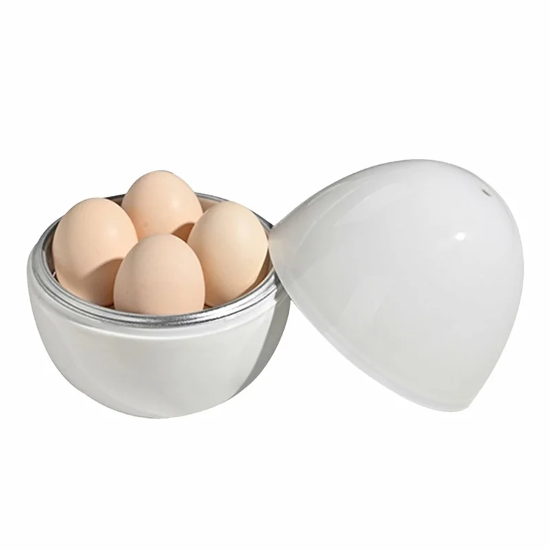 Creative Egg Shaped PP + Aluminum Kitchen Microwave Egg Steamer for 4 Eggs (BPA Free, No FDA Certificate)