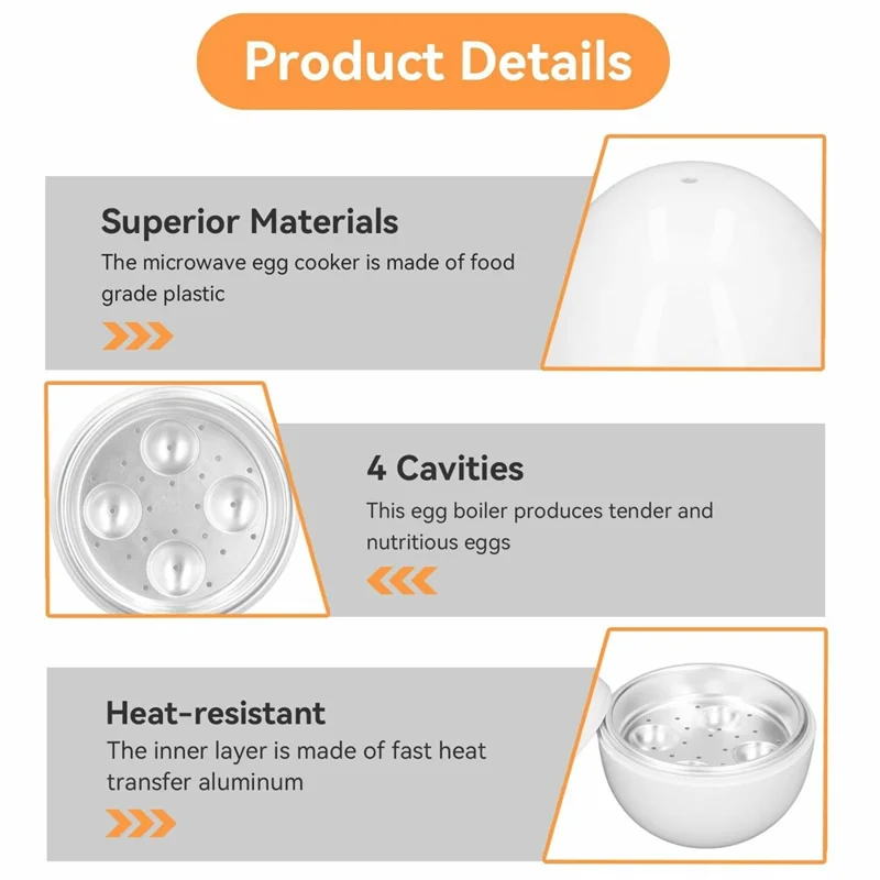 Creative Egg Shaped PP + Aluminum Kitchen Microwave Egg Steamer for 4 Eggs (BPA Free, No FDA Certificate)