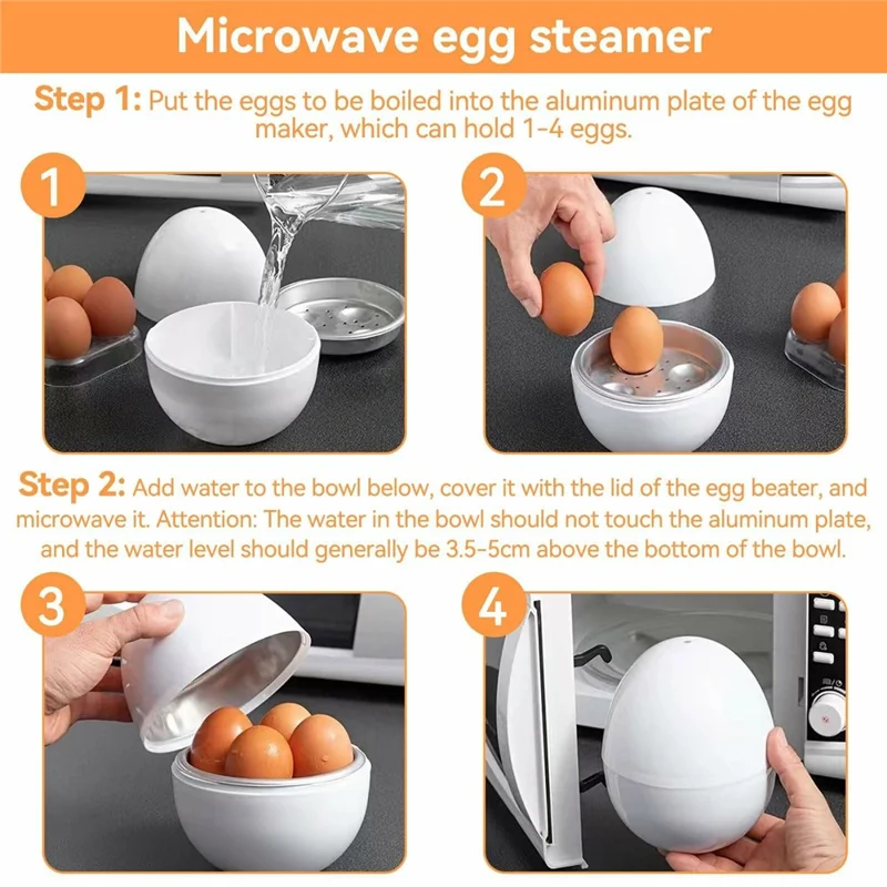 Creative Egg Shaped PP + Aluminum Kitchen Microwave Egg Steamer for 4 Eggs (BPA Free, No FDA Certificate)