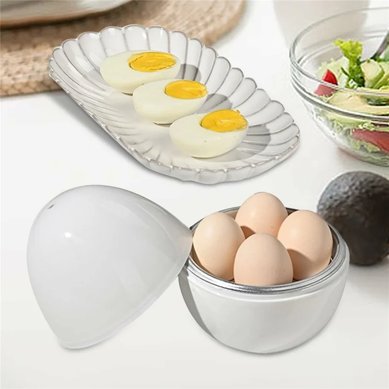 Creative Egg Shaped PP + Aluminum Kitchen Microwave Egg Steamer for 4 Eggs (BPA Free, No FDA Certificate)