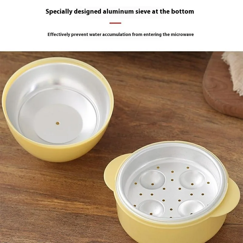 Cozedor de Ovos para Micro-ondas PP + Alumínio para 4 Ovos, Recipiente para Cozinhar, Utensílio de Cozinha (Livre de BPA, Sem Certificado FDA)