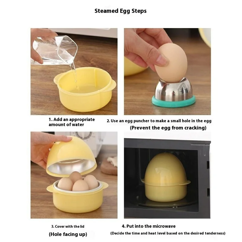 Cozedor de Ovos para Micro-ondas PP + Alumínio para 4 Ovos, Recipiente para Cozinhar, Utensílio de Cozinha (Livre de BPA, Sem Certificado FDA)